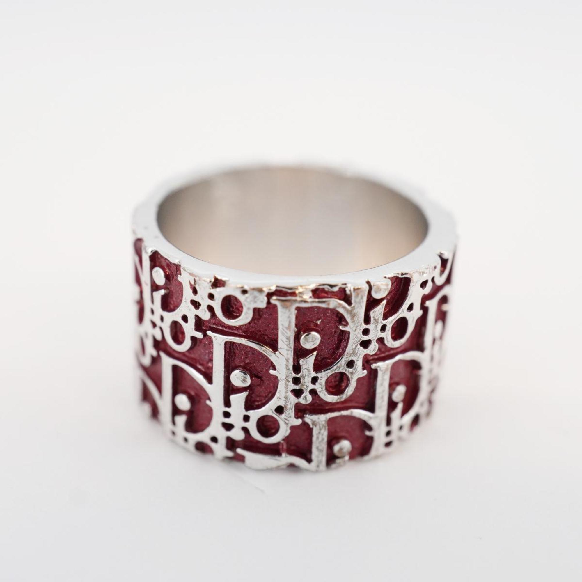 Christian Dior Ring Trotter Metal Silver Red Women's