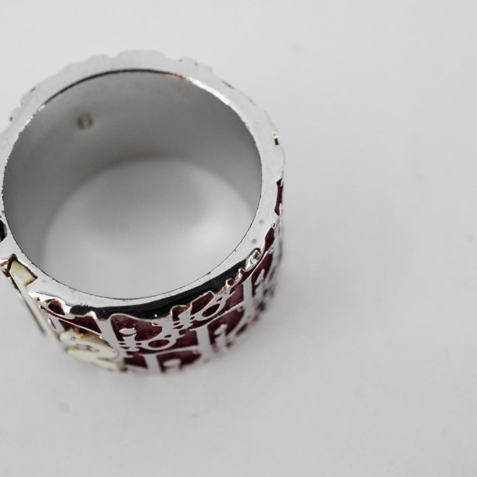 Christian Dior Ring Trotter Metal Silver Red Women's