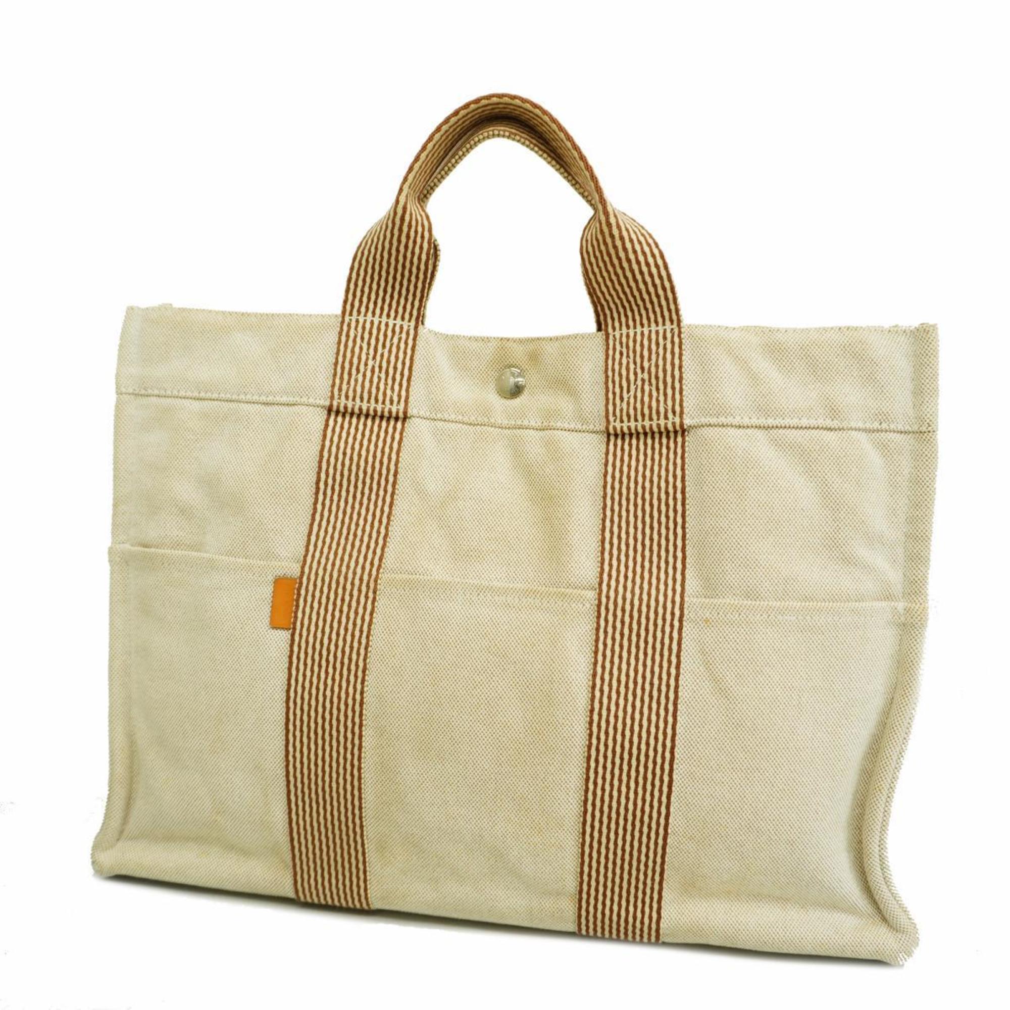 Hermes Tote Bag New Fool Toe MM Canvas Beige Women's