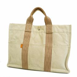 Hermes Tote Bag New Fool Toe MM Canvas Beige Women's