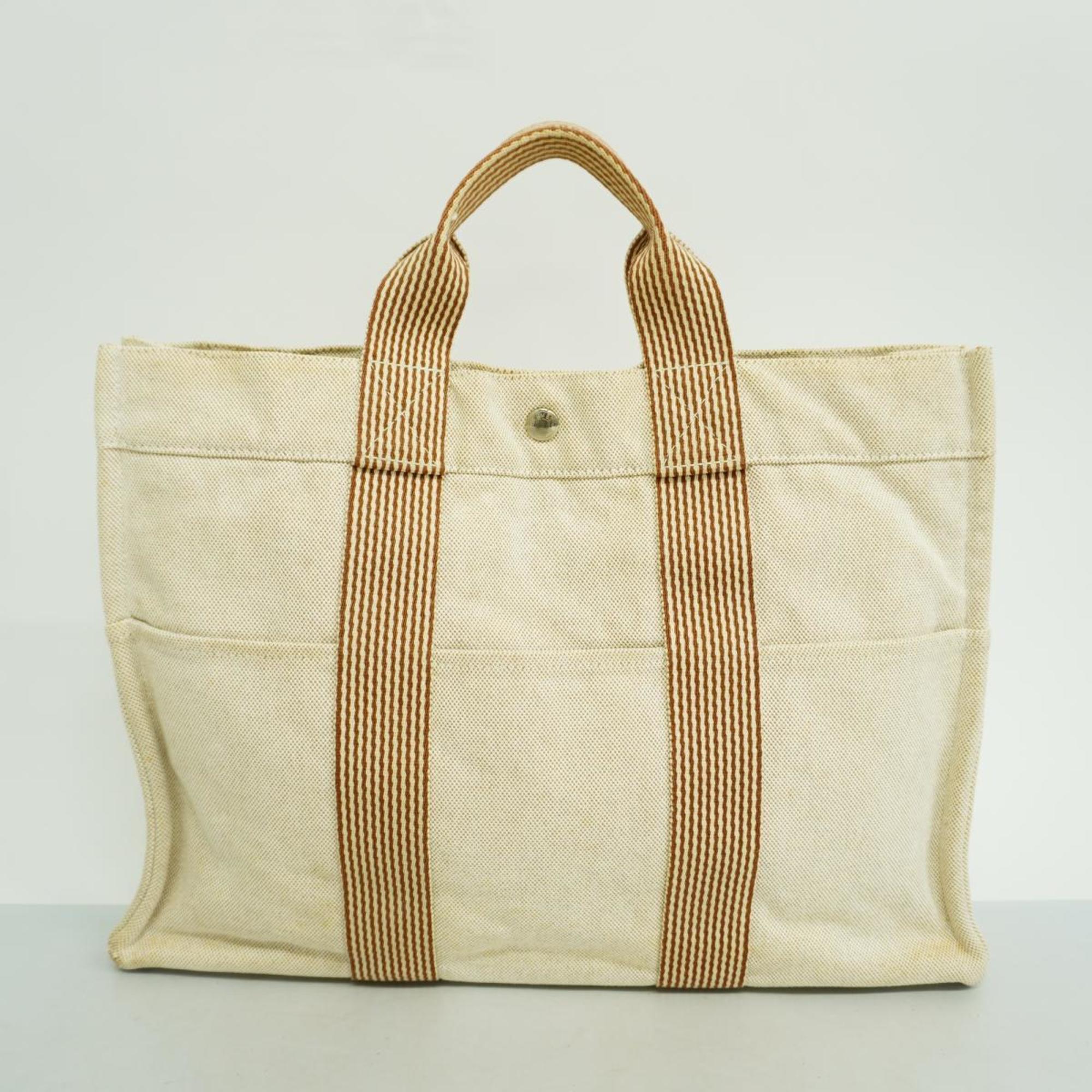 Hermes Tote Bag New Fool Toe MM Canvas Beige Women's