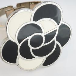 Chanel Bracelet Camellia Metal Silver White Black 98P Women's