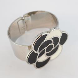 Chanel Bracelet Camellia Metal Silver White Black 98P Women's