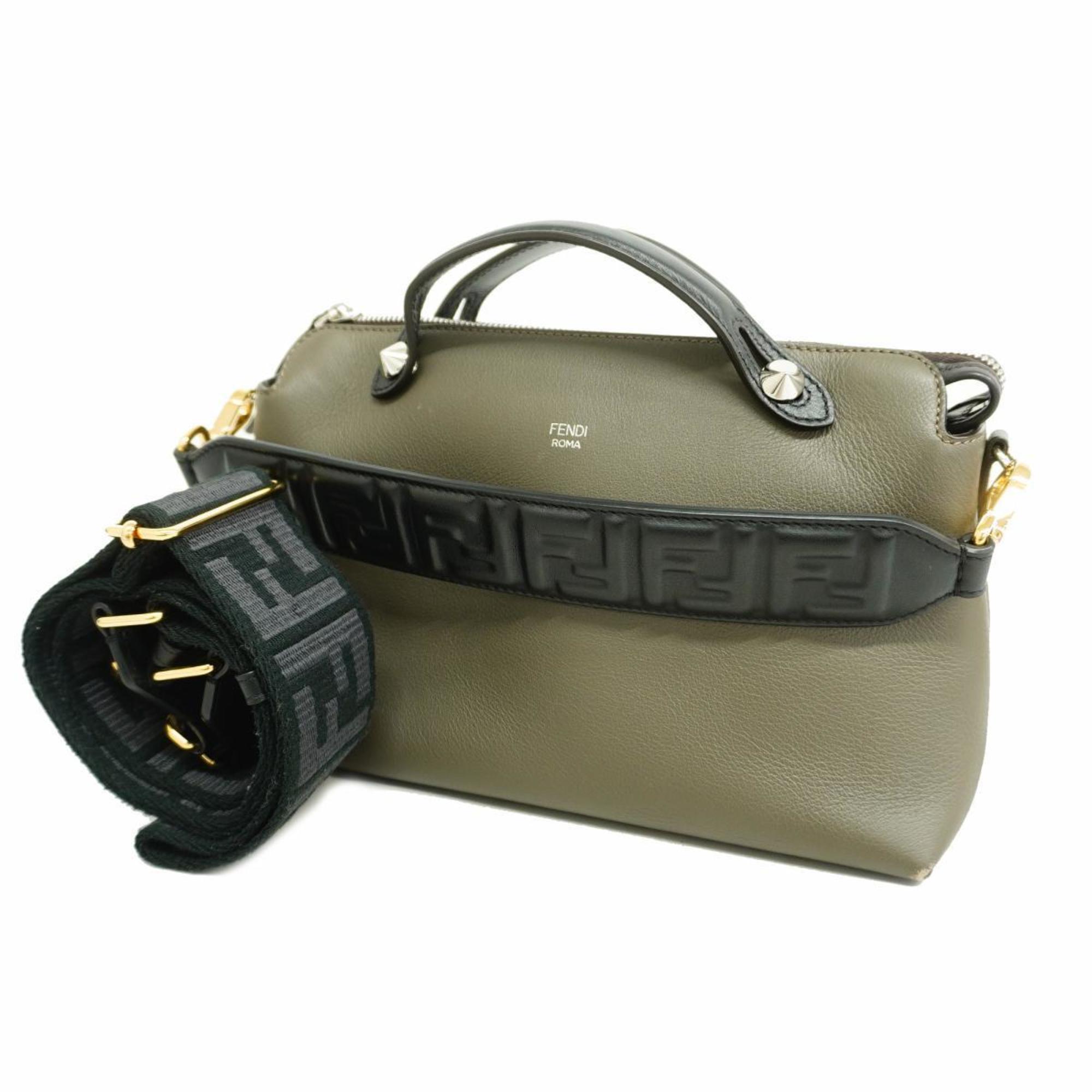 Fendi Shoulder Bag By The Way Leather Grey Black Women's