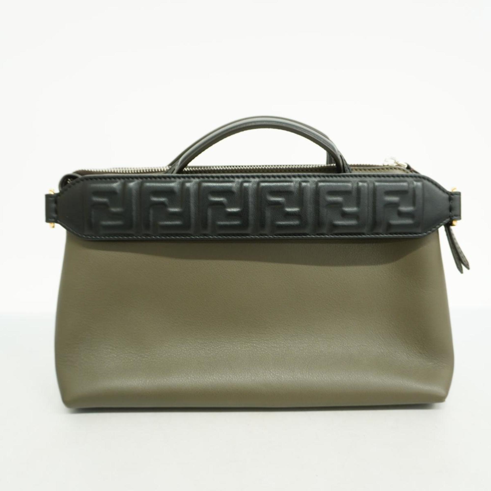 Fendi Shoulder Bag By The Way Leather Grey Black Women's