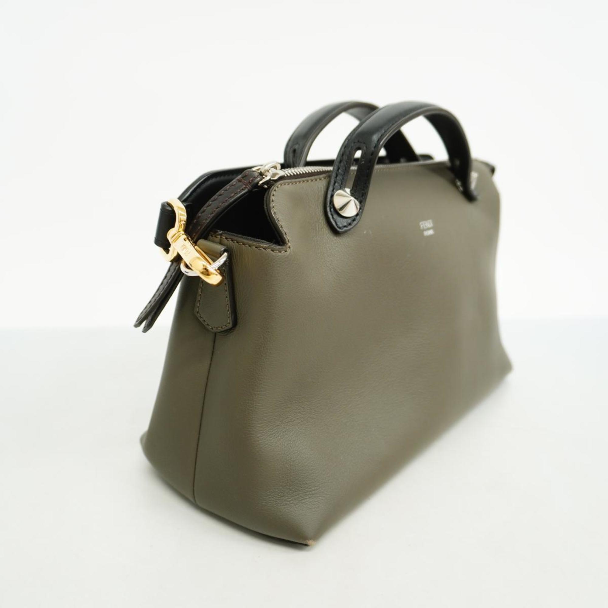 Fendi Shoulder Bag By The Way Leather Grey Black Women's