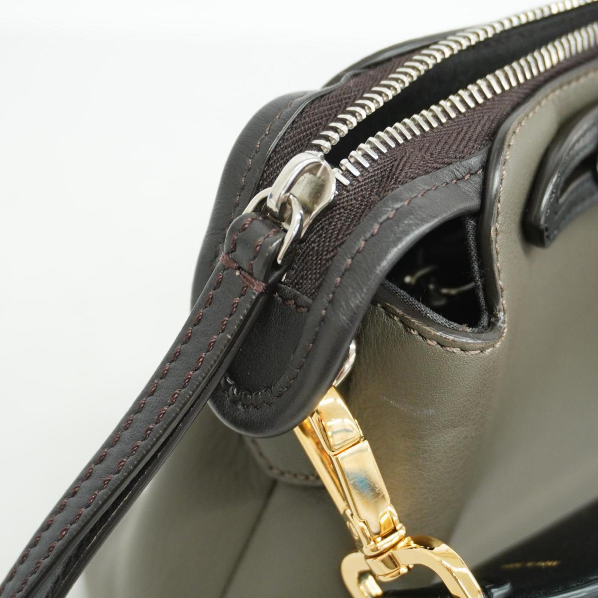 Fendi Shoulder Bag By The Way Leather Grey Black Women's