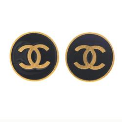 Chanel Earrings Coco Mark Circle GP Plated Gold Black 01P Women's