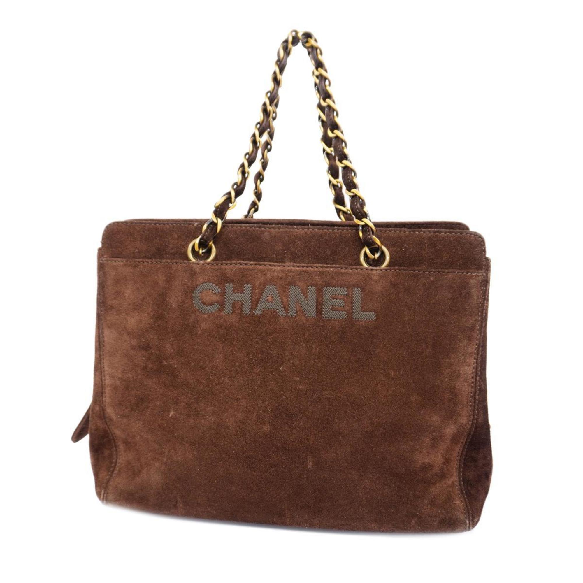 Chanel Tote Bag Suede Chain Brown Women's