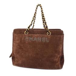 Chanel Tote Bag Suede Chain Brown Women's