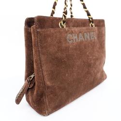 Chanel Tote Bag Suede Chain Brown Women's