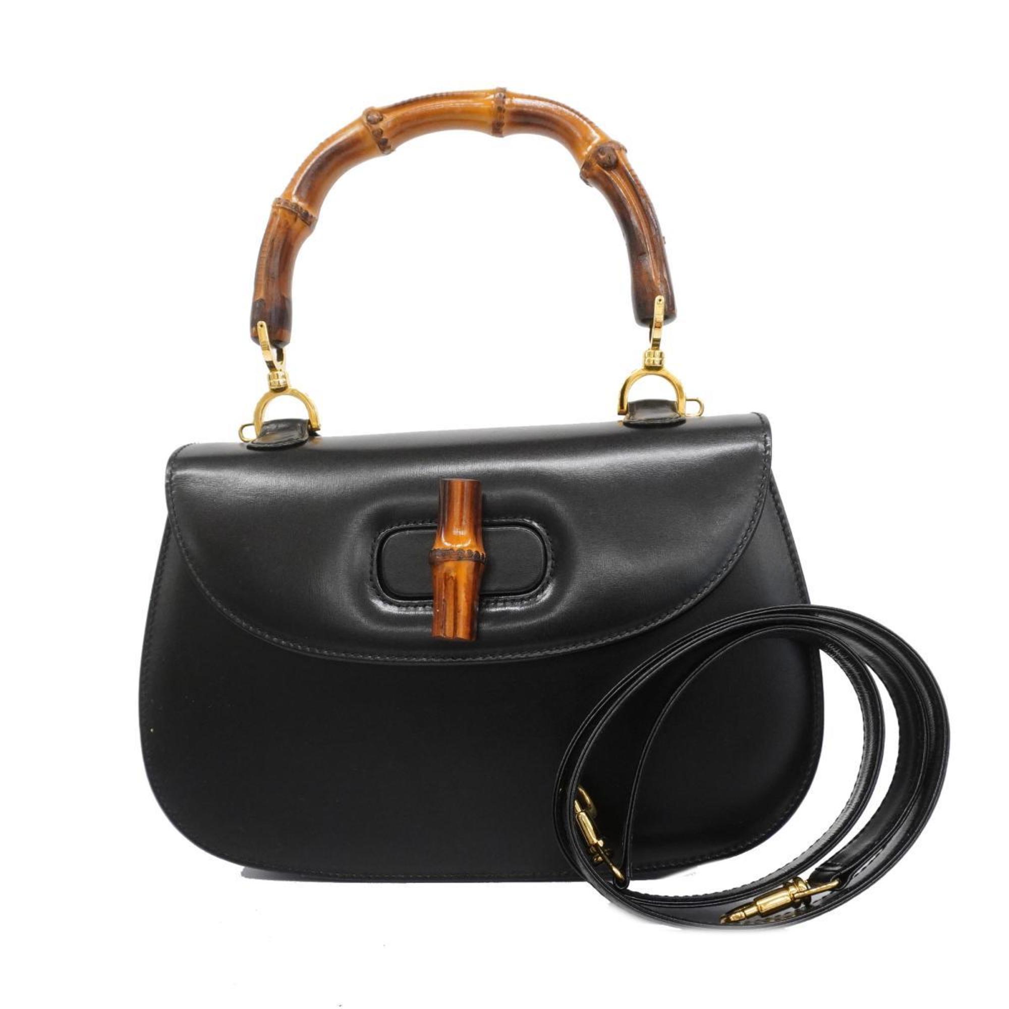 Gucci Bamboo Handbag 00020460633 Leather Black Women's