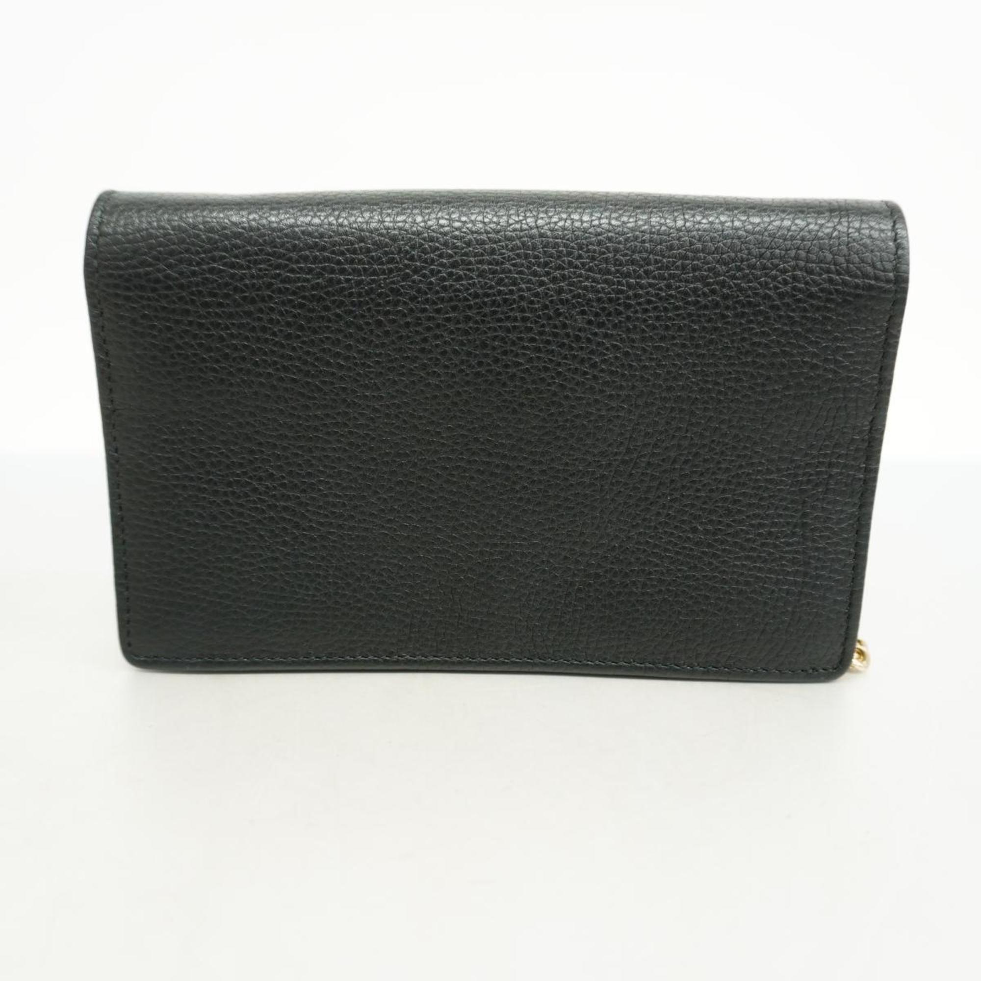 Gucci Shoulder Wallet Interlocking G 598211 Leather Black Women's