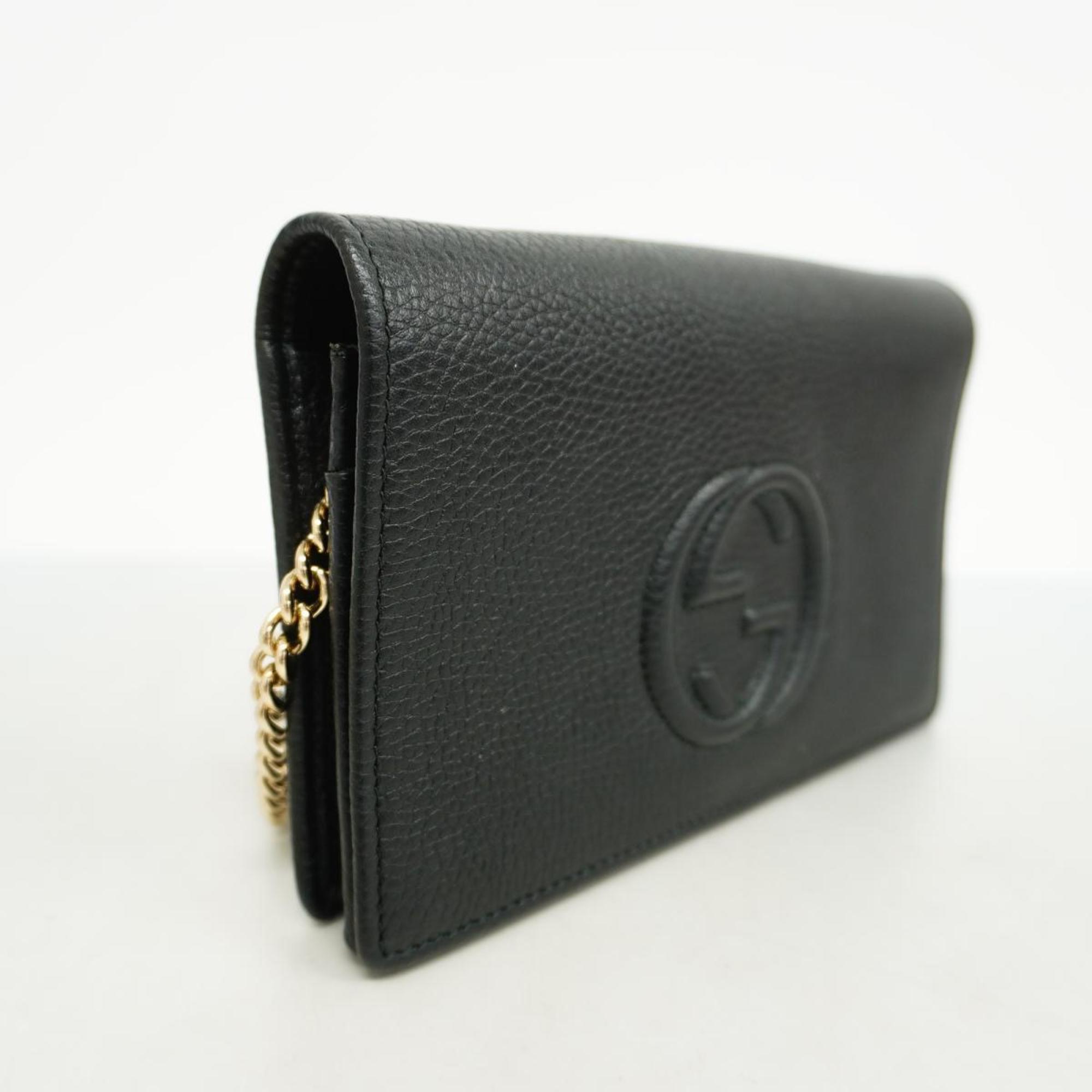 Gucci Shoulder Wallet Interlocking G 598211 Leather Black Women's