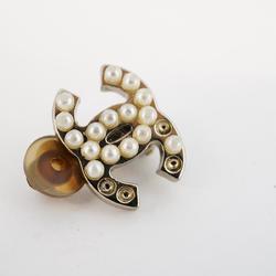 Chanel Earrings Coco Mark Fake Pearl Metal Silver 05V Women's