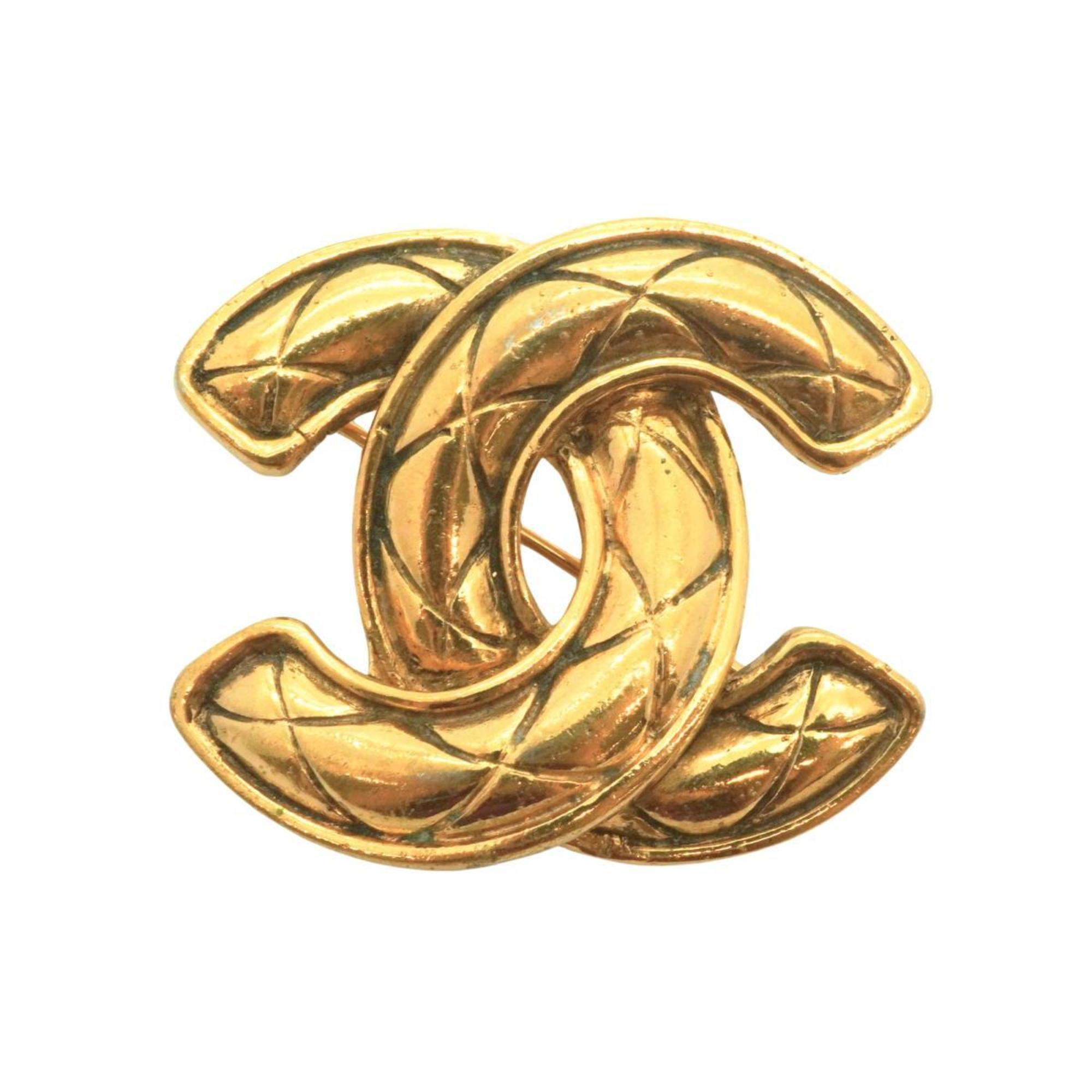 Chanel Brooch Coco Mark Matelasse GP Plated Gold Women's