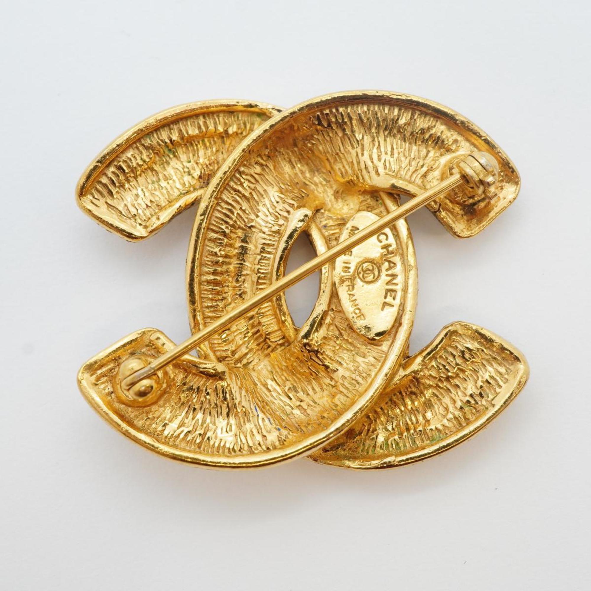 Chanel Brooch Coco Mark Matelasse GP Plated Gold Women's