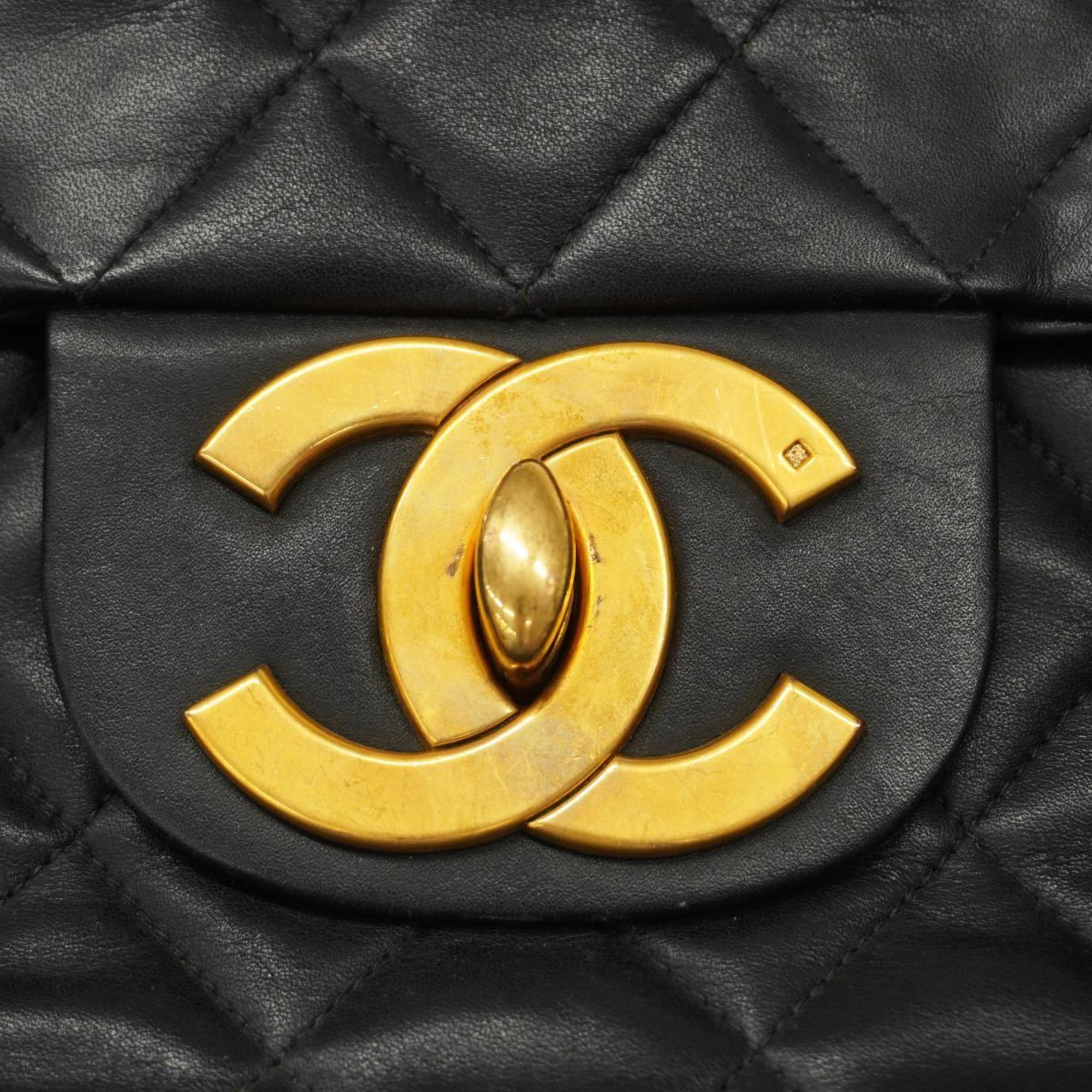 Chanel Shoulder Bag Deca Matelasse W Chain Lambskin Black Women's