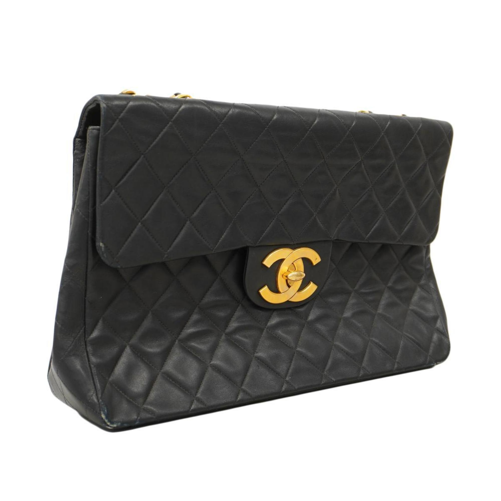 Chanel Shoulder Bag Deca Matelasse W Chain Lambskin Black Women's