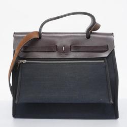 Hermes Handbag Airbag Zip PM □M Stamp Toile Officier Brown Black Women's