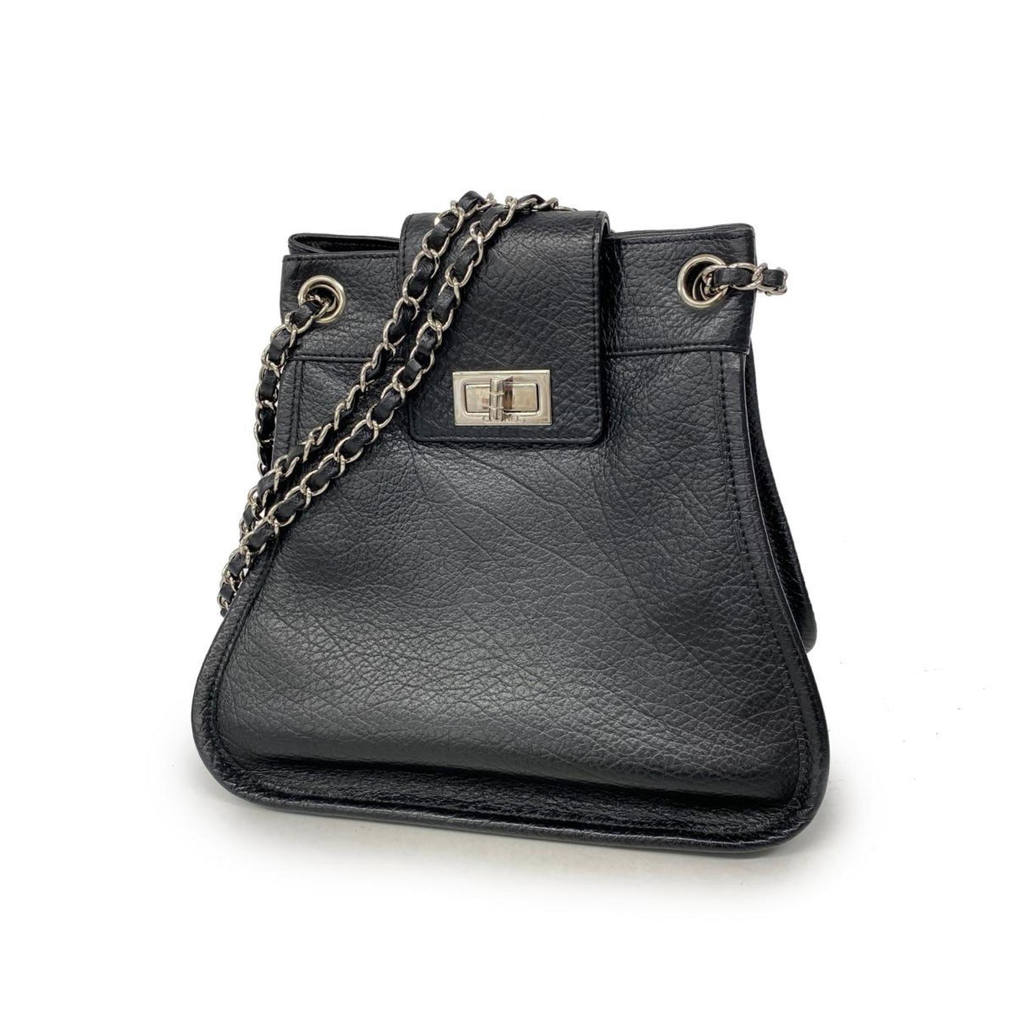 Chanel Shoulder Bag 2.55 Chain Leather Black Women's