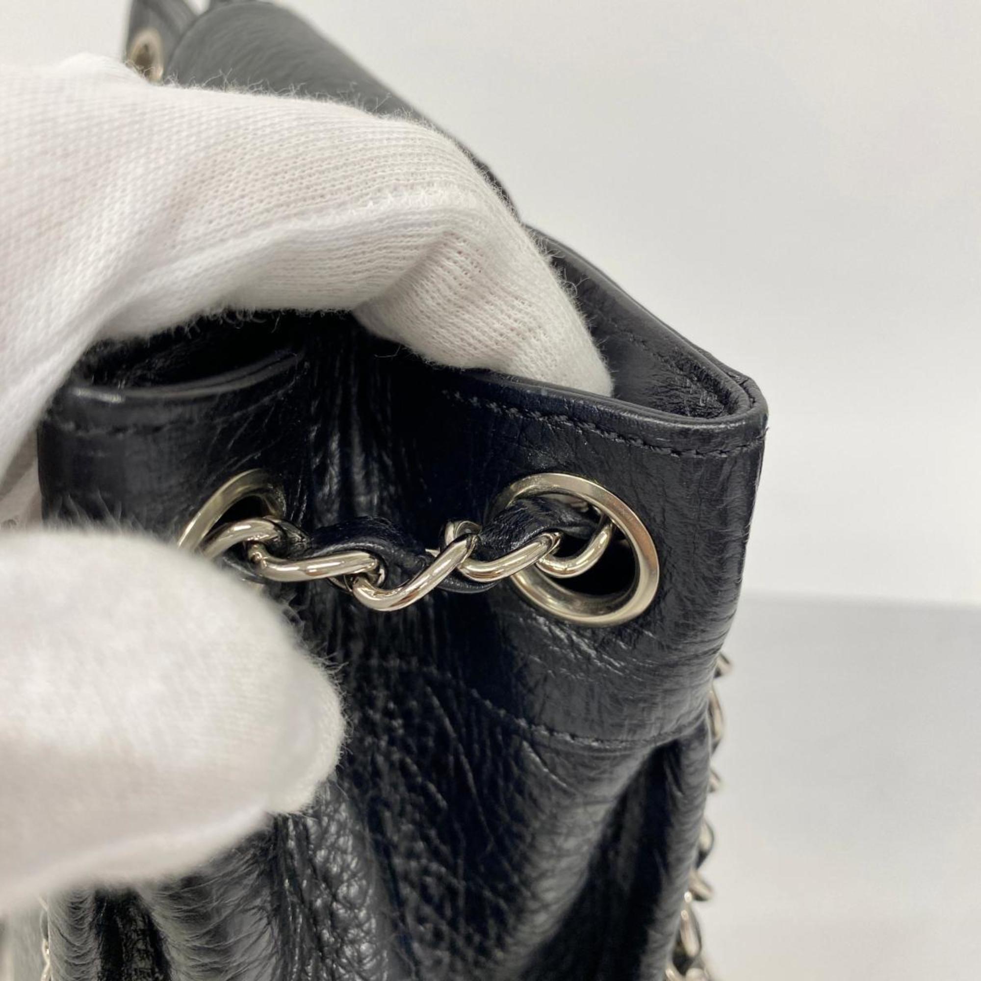 Chanel Shoulder Bag 2.55 Chain Leather Black Women's