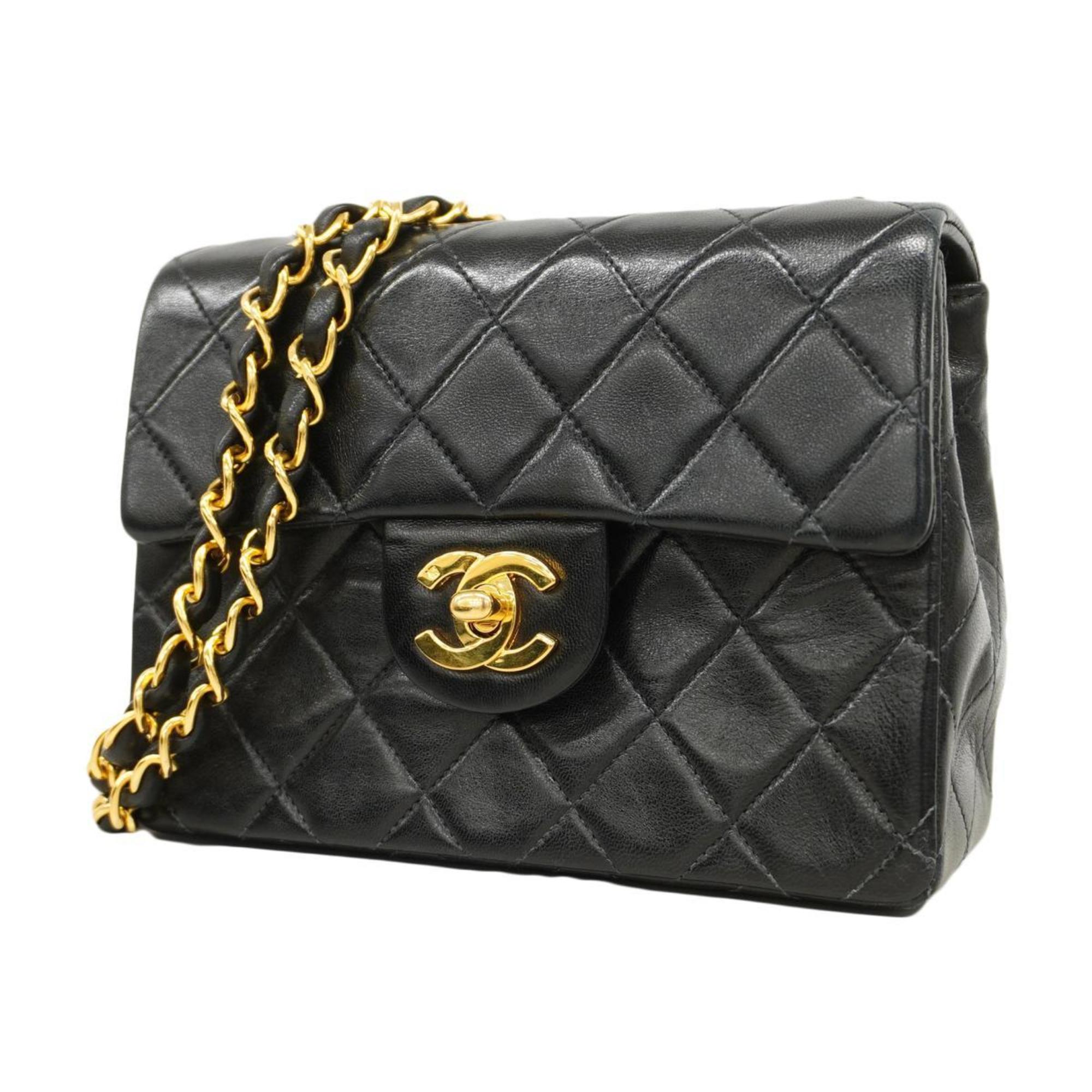 Chanel Shoulder Bag Matelasse Chain Lambskin Black Women's