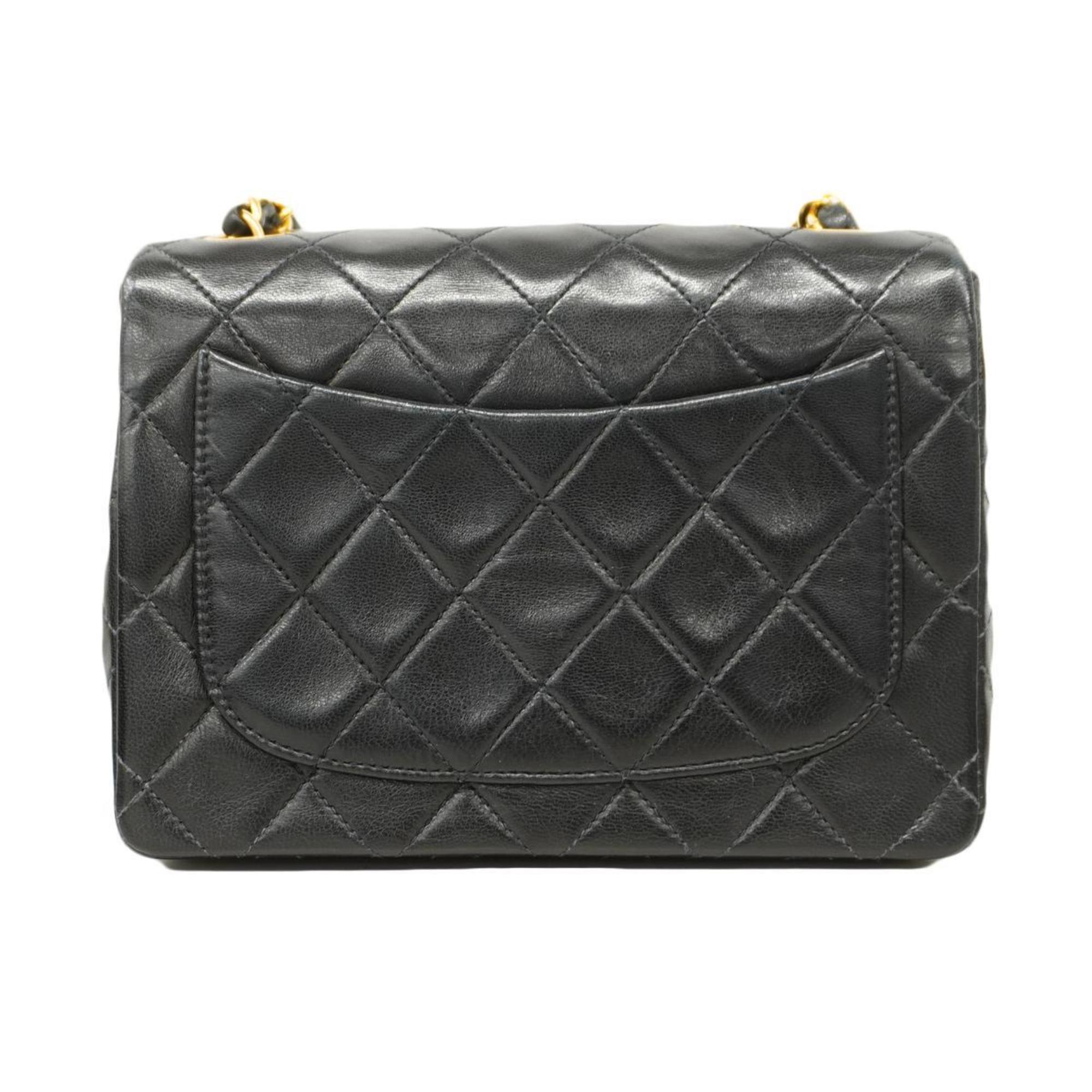 Chanel Shoulder Bag Matelasse Chain Lambskin Black Women's