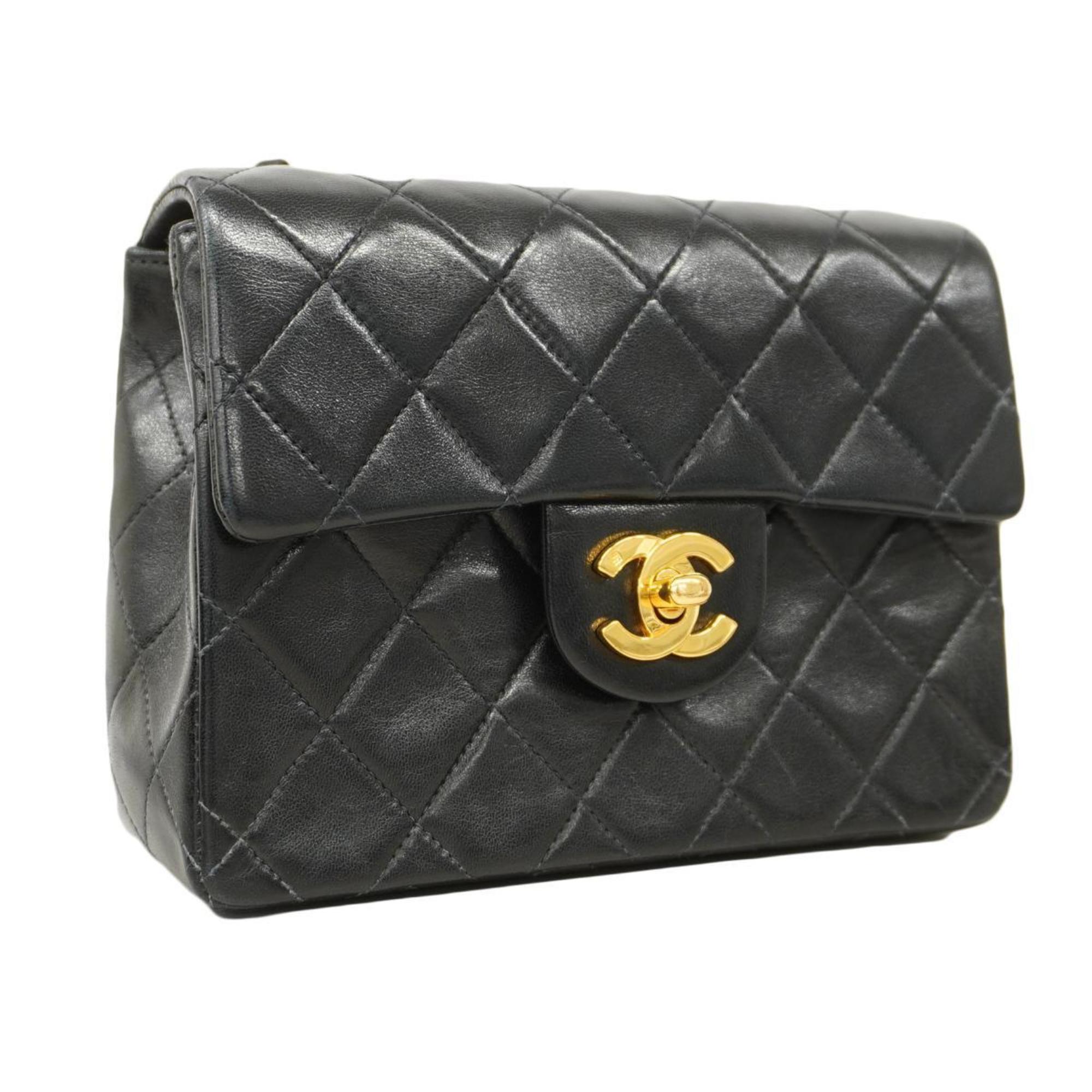 Chanel Shoulder Bag Matelasse Chain Lambskin Black Women's