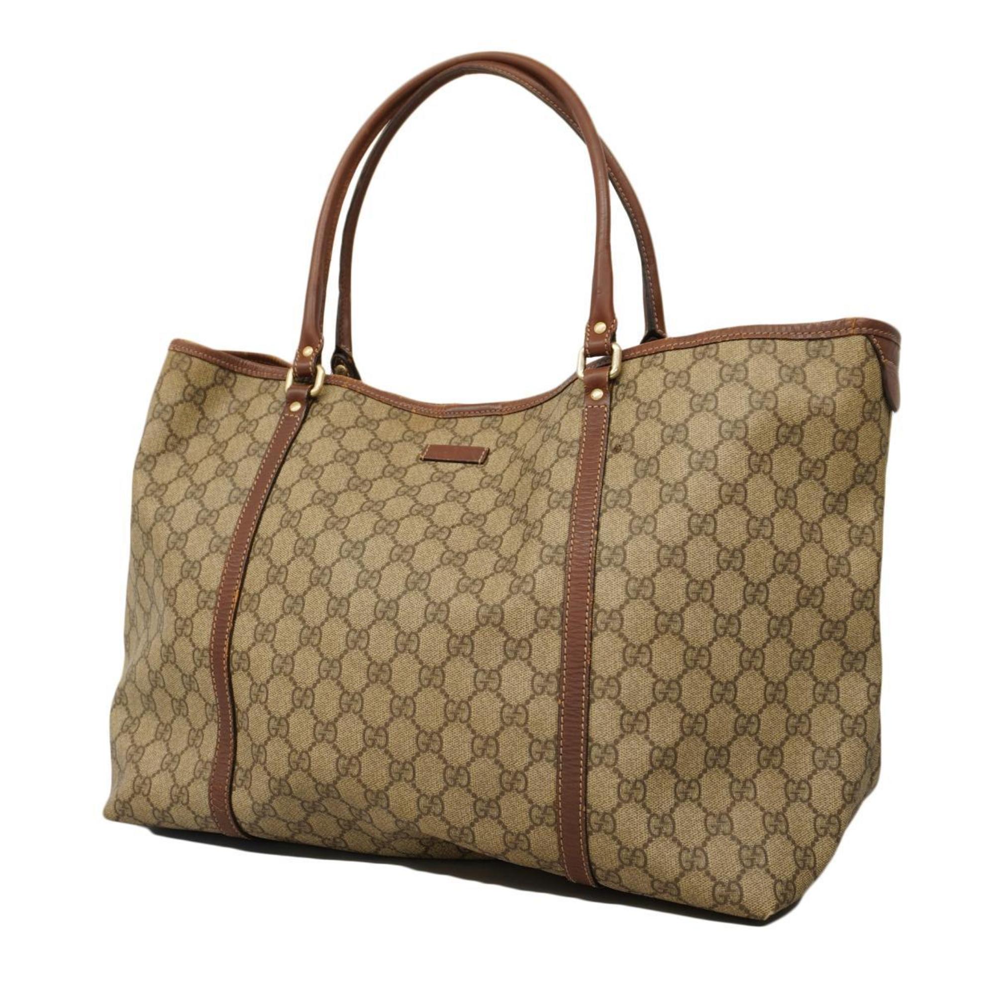 Gucci Tote Bag GG Supreme 197954 Leather Brown Champagne Women's