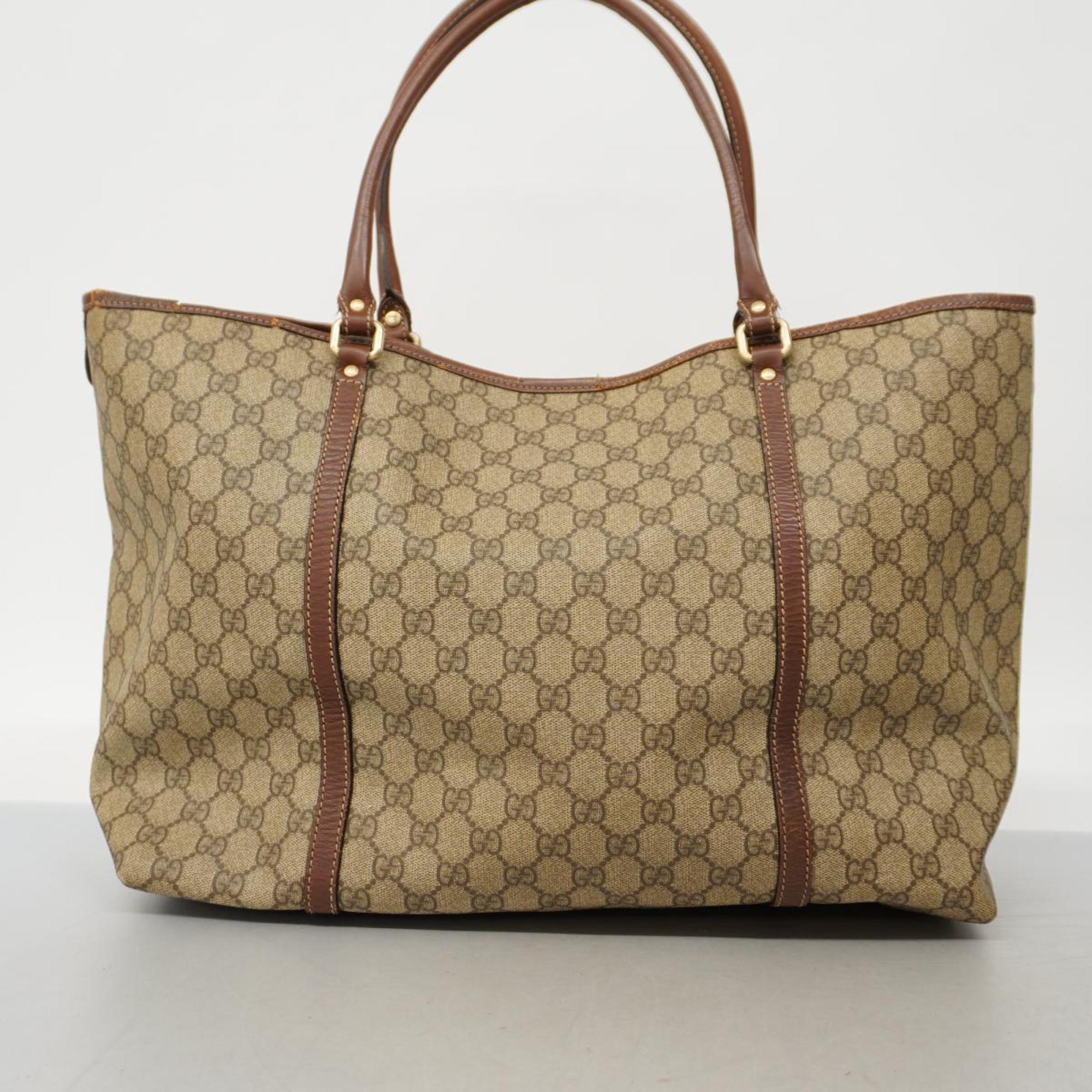 Gucci Tote Bag GG Supreme 197954 Leather Brown Champagne Women's