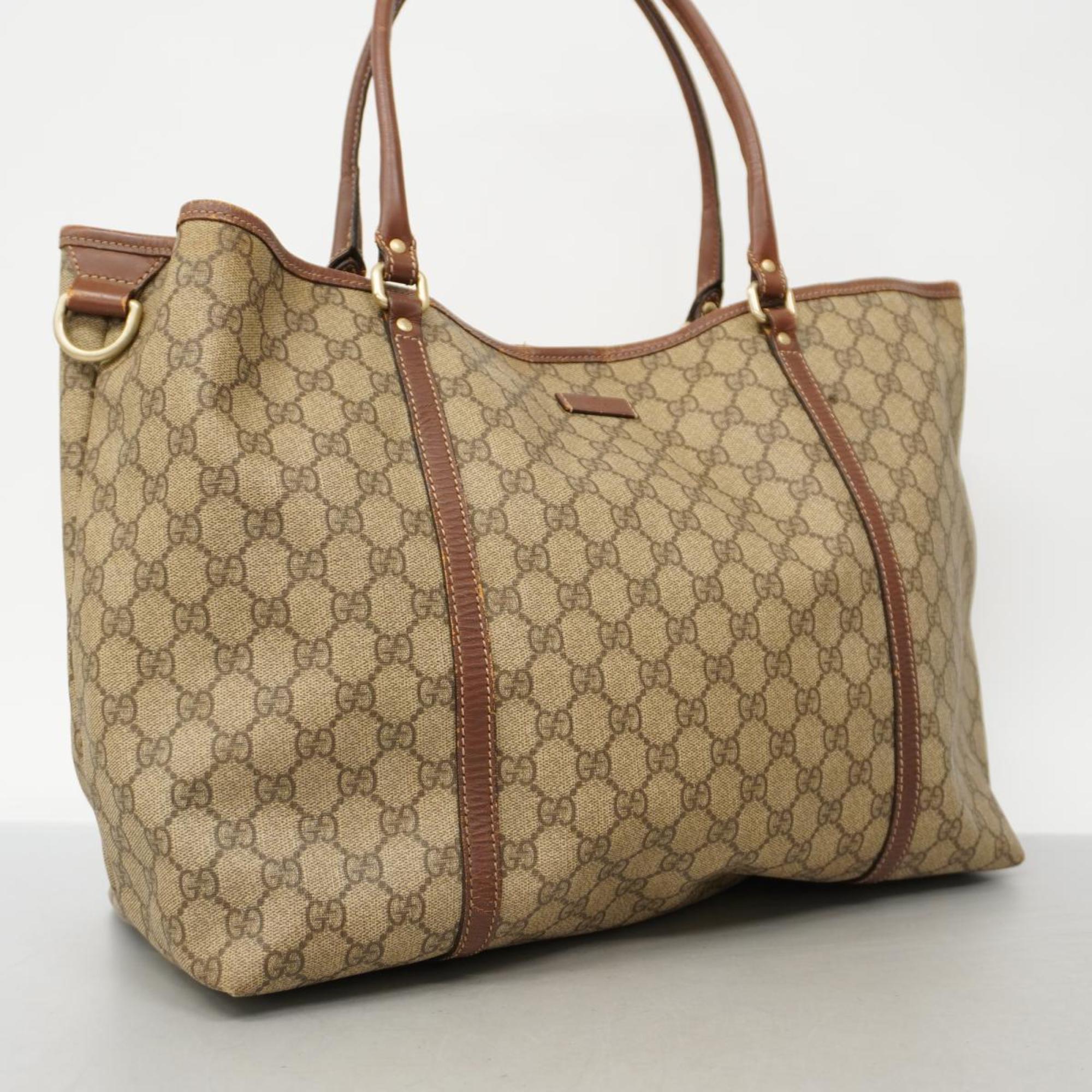 Gucci Tote Bag GG Supreme 197954 Leather Brown Champagne Women's