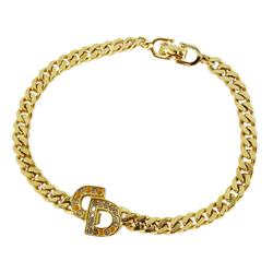 Christian Dior Bracelet CD Rhinestone GP Plated Gold Women's