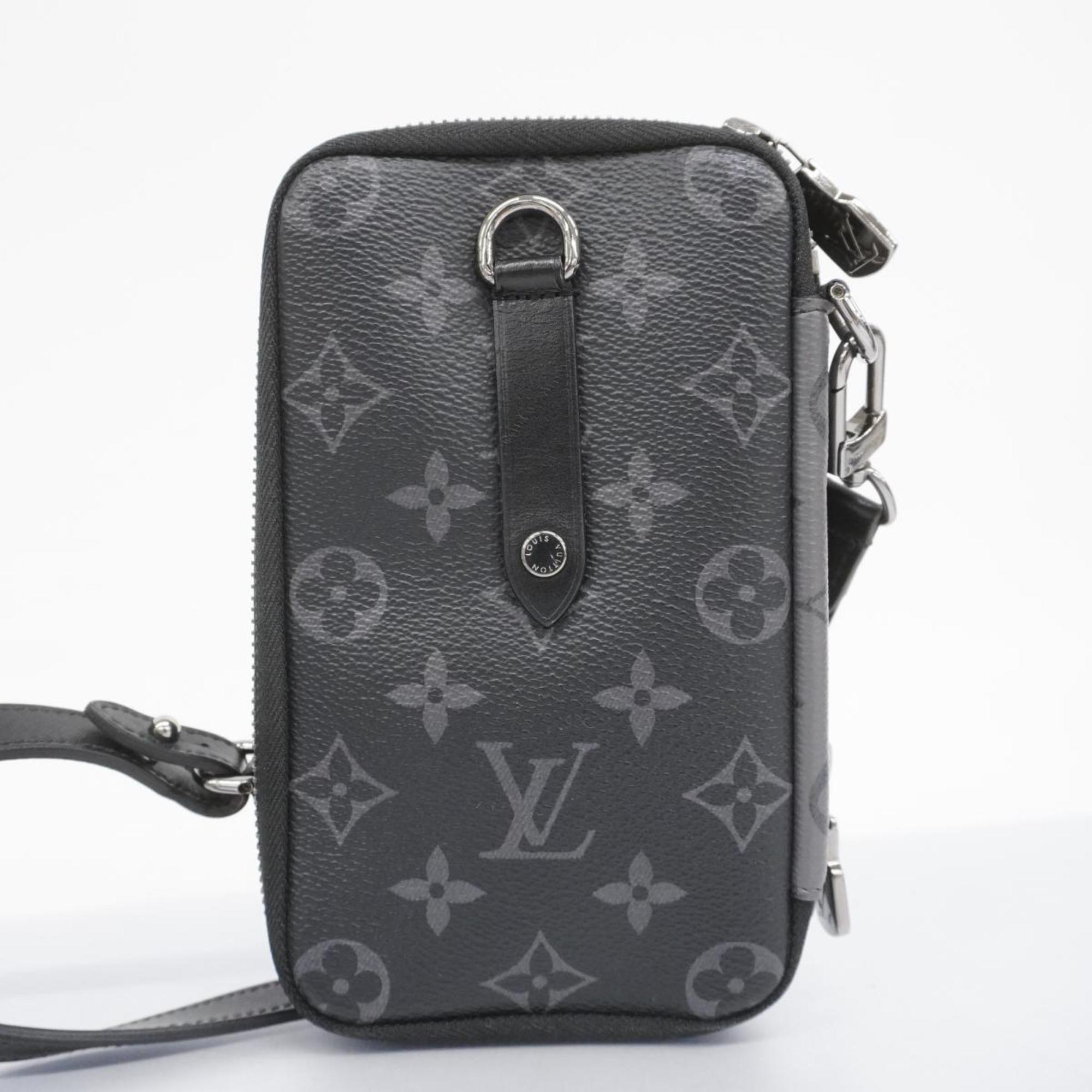 Louis Vuitton Shoulder Bag Monogram Eclipse Double Phone Pouch M69534 Grey Men's