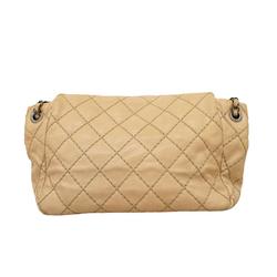 Chanel Shoulder Bag Wild Stitch Chain Leather Beige Women's