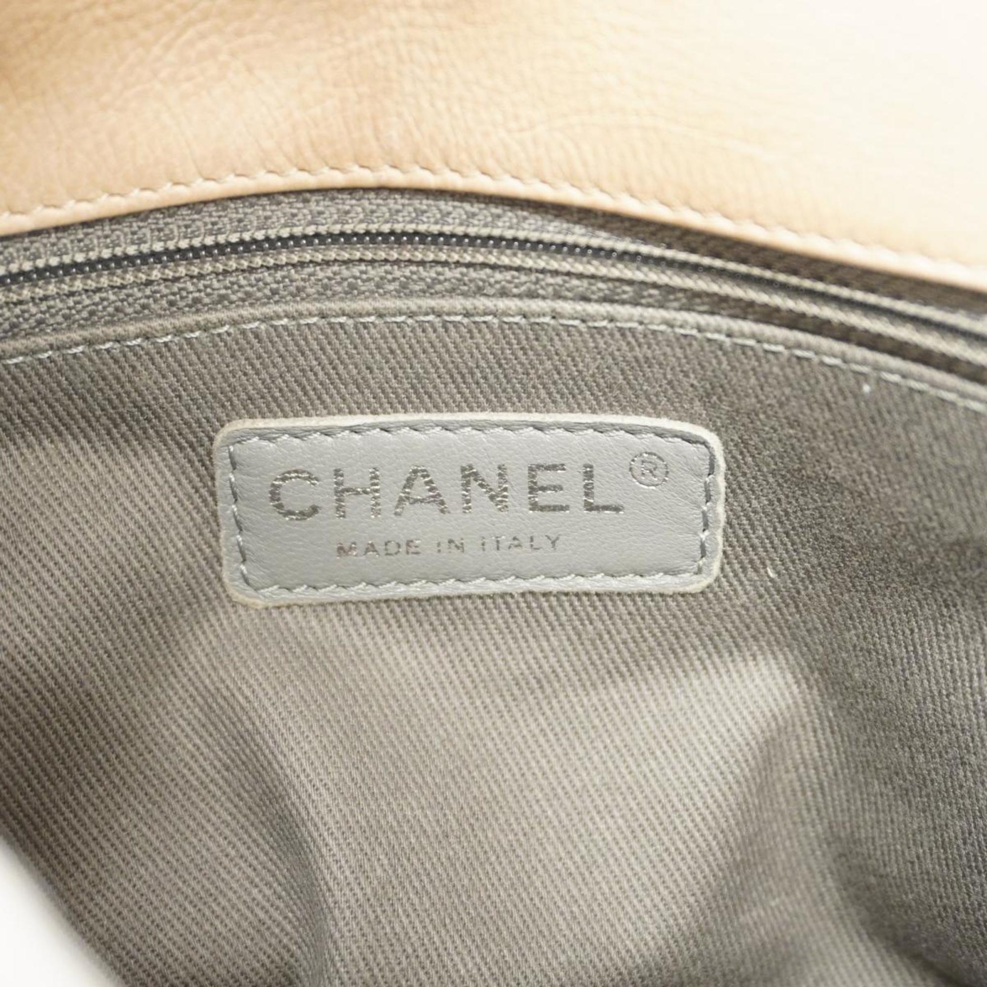 Chanel Shoulder Bag Wild Stitch Chain Leather Beige Women's