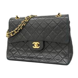 Chanel Shoulder Bag Matelasse W Flap Chain Lambskin Black Women's