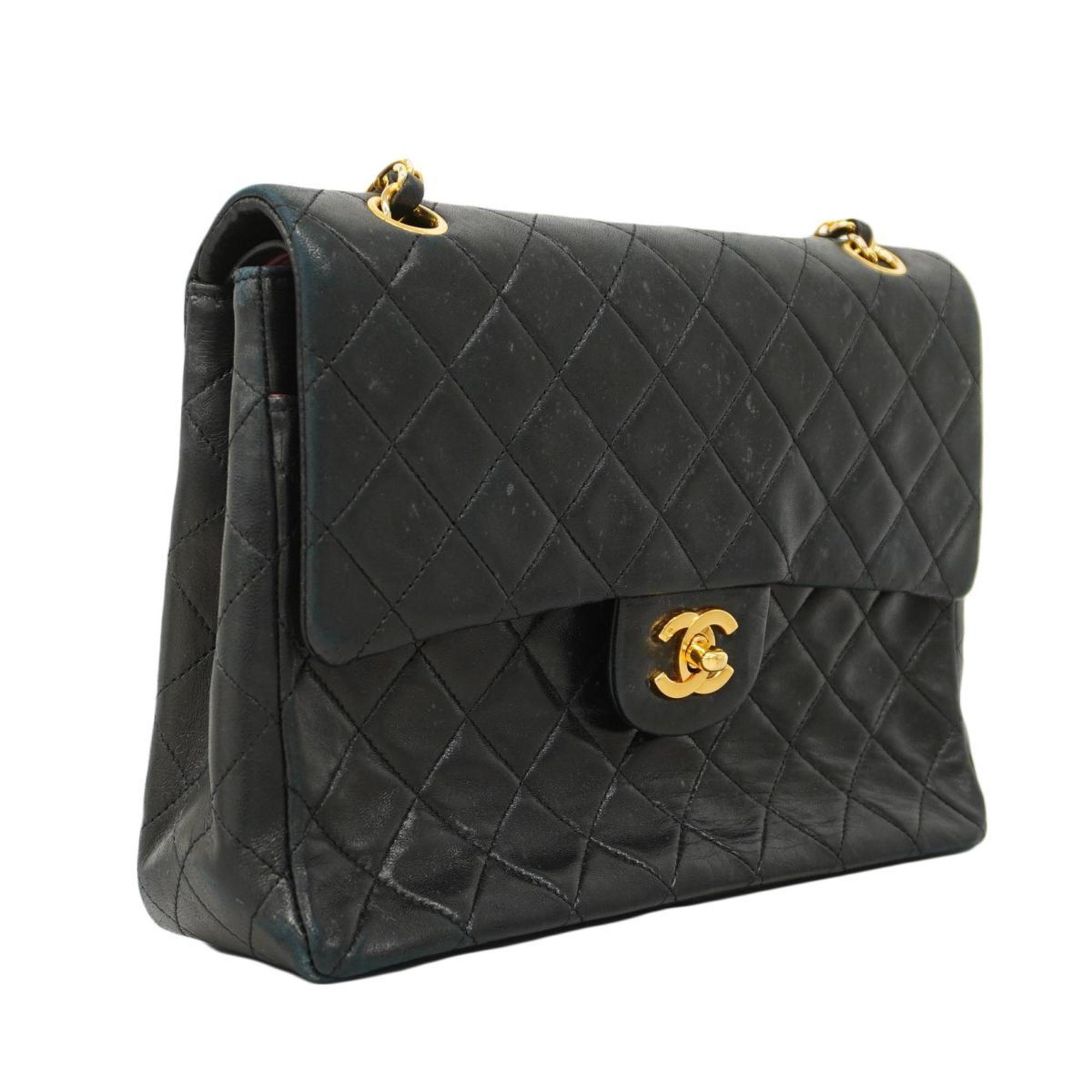 Chanel Shoulder Bag Matelasse W Flap Chain Lambskin Black Women's