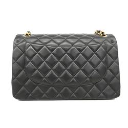 Chanel Shoulder Bag Deca Matelasse W Flap Chain Lambskin Black Champagne Women's