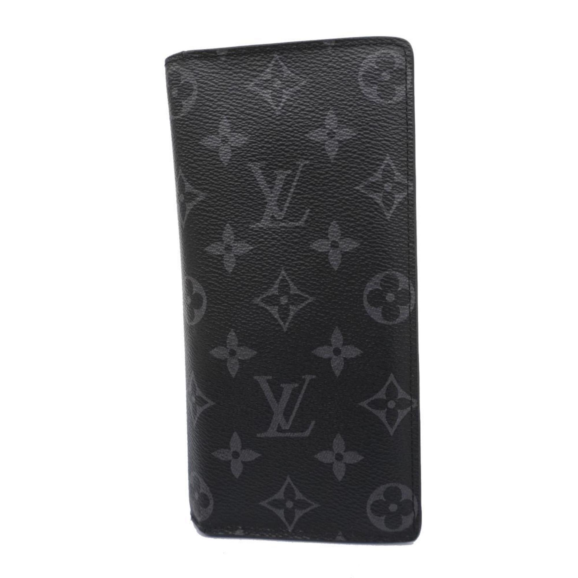 Louis Vuitton Long Wallet Monogram Eclipse Portefeuille Brazza M61697 Black Grey Men's