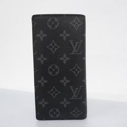 Louis Vuitton Long Wallet Monogram Eclipse Portefeuille Brazza M61697 Black Grey Men's