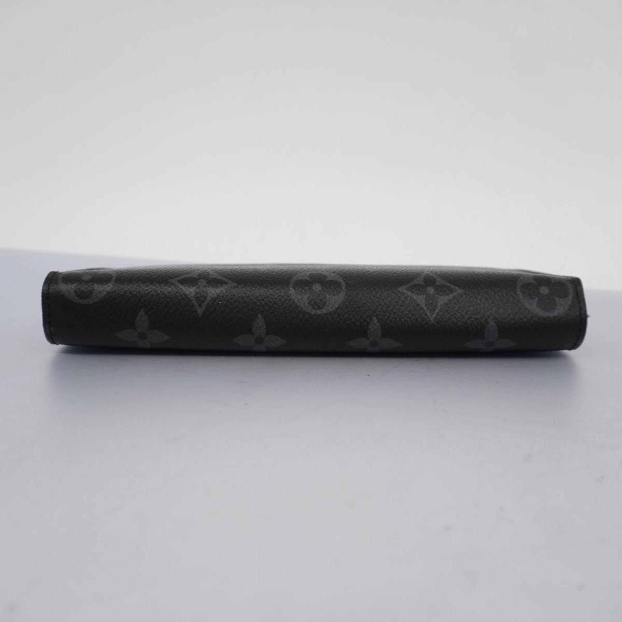 Louis Vuitton Long Wallet Monogram Eclipse Portefeuille Brazza M61697 Black Grey Men's