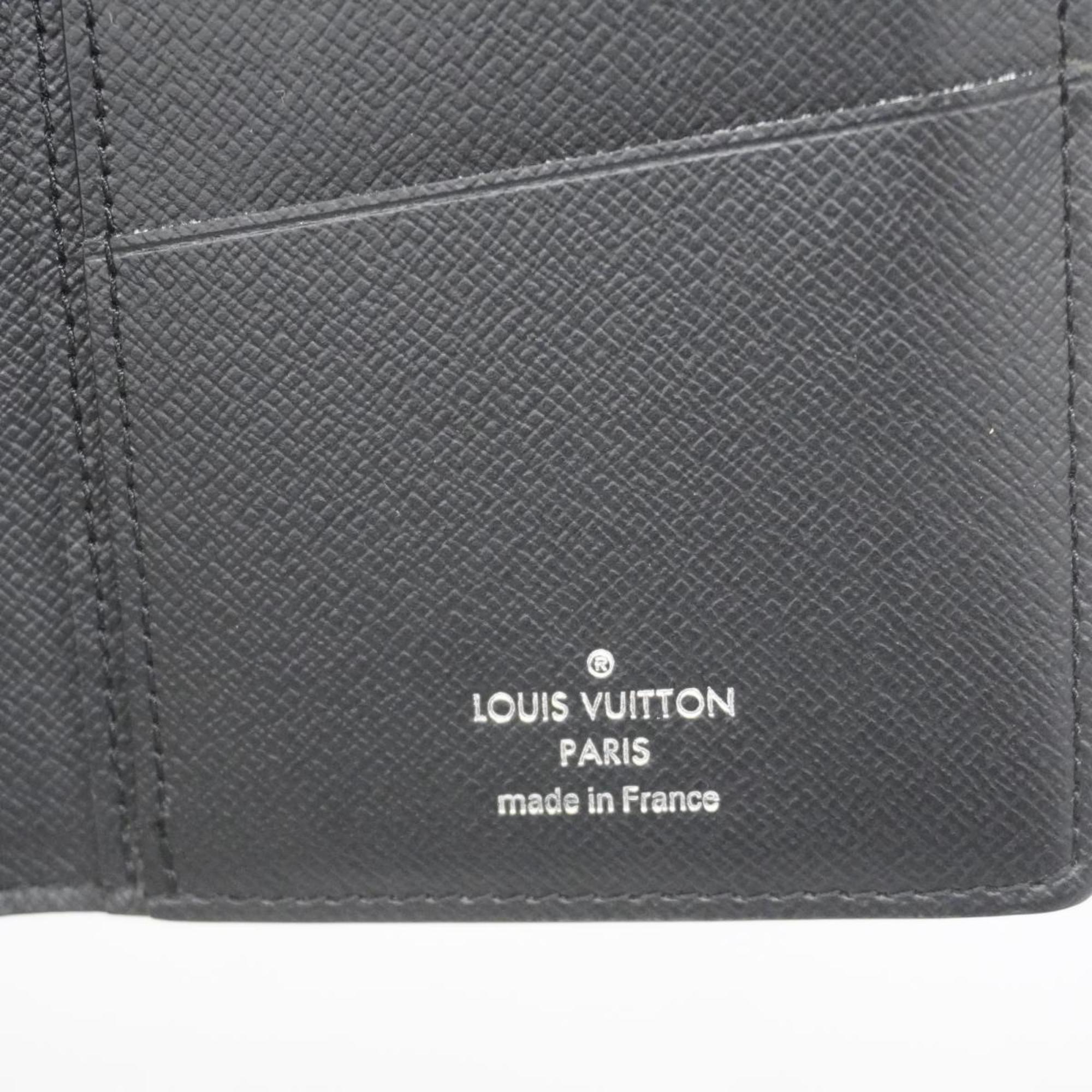 Louis Vuitton Long Wallet Monogram Eclipse Portefeuille Brazza M61697 Black Grey Men's