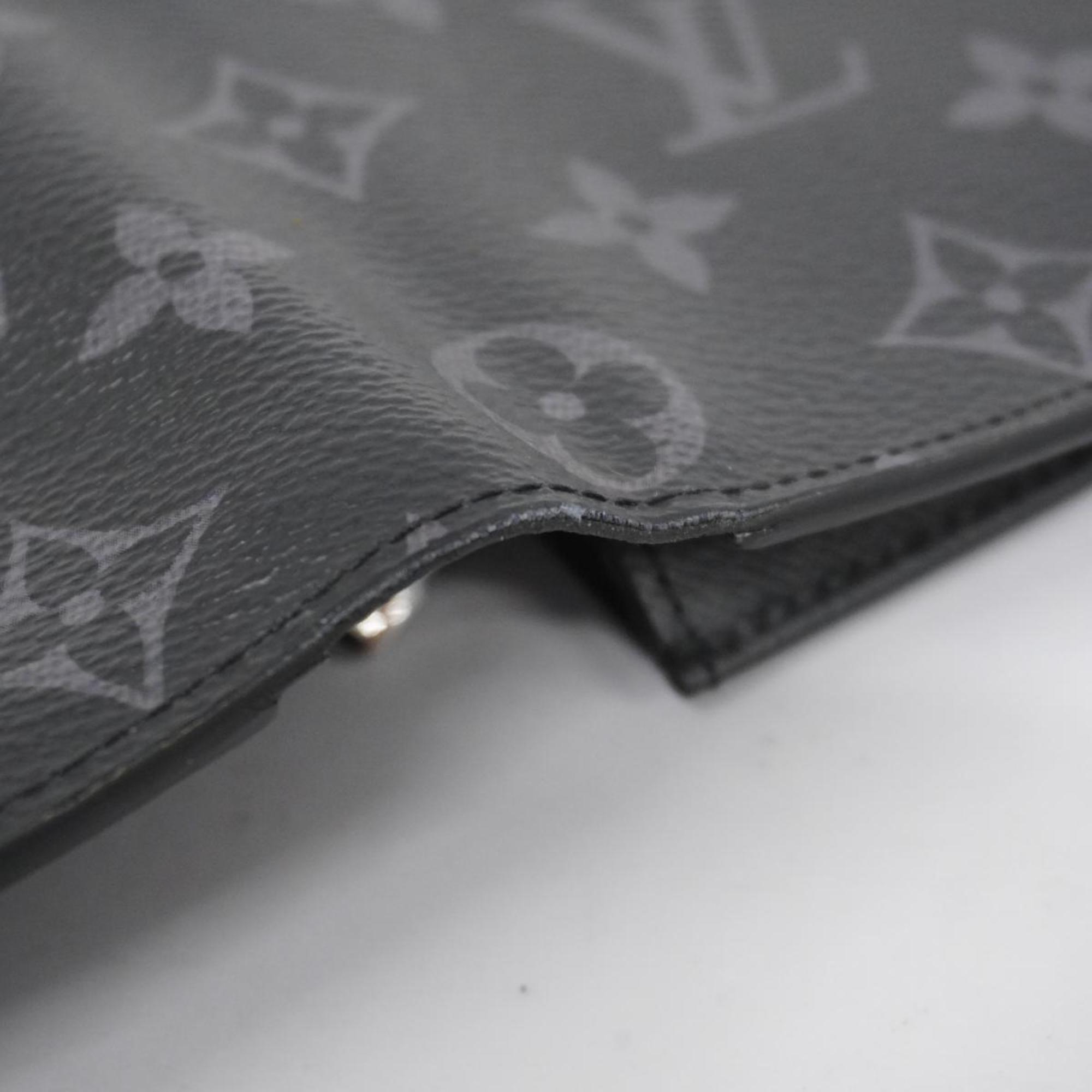 Louis Vuitton Long Wallet Monogram Eclipse Portefeuille Brazza M61697 Black Grey Men's