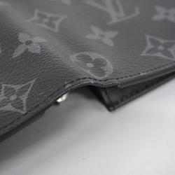 Louis Vuitton Long Wallet Monogram Eclipse Portefeuille Brazza M61697 Black Grey Men's