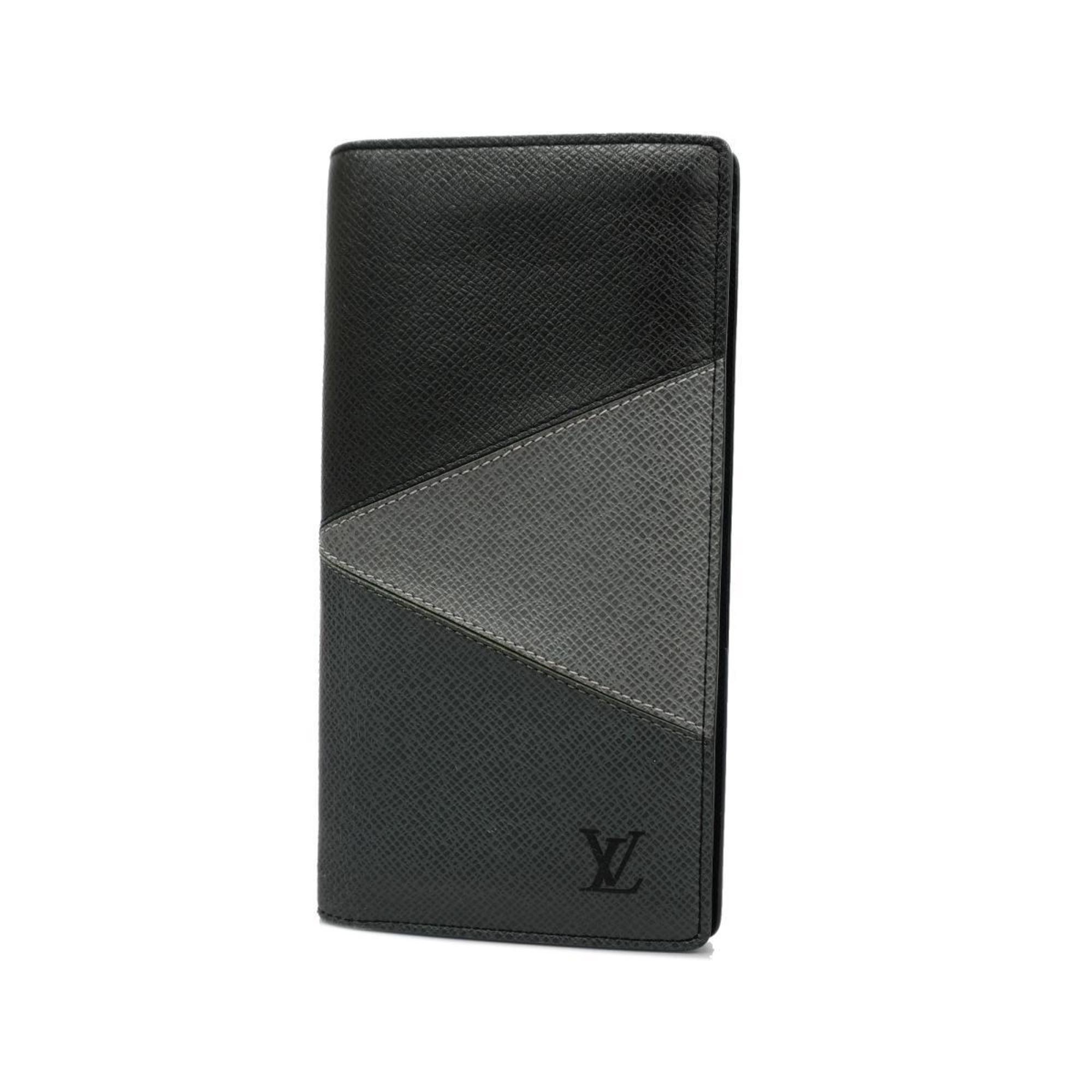 Louis Vuitton Long Wallet Taiga Portefeuille Brazza NM M30715 Grey Men's