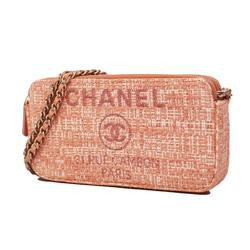 Chanel Shoulder Wallet Deauville Chain Tweed Pink Women's