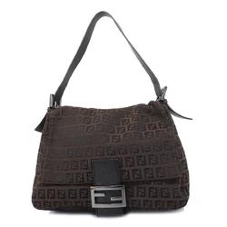 Fendi Handbag Zucchino Mamma Bucket Nylon Canvas Brown Black Women's