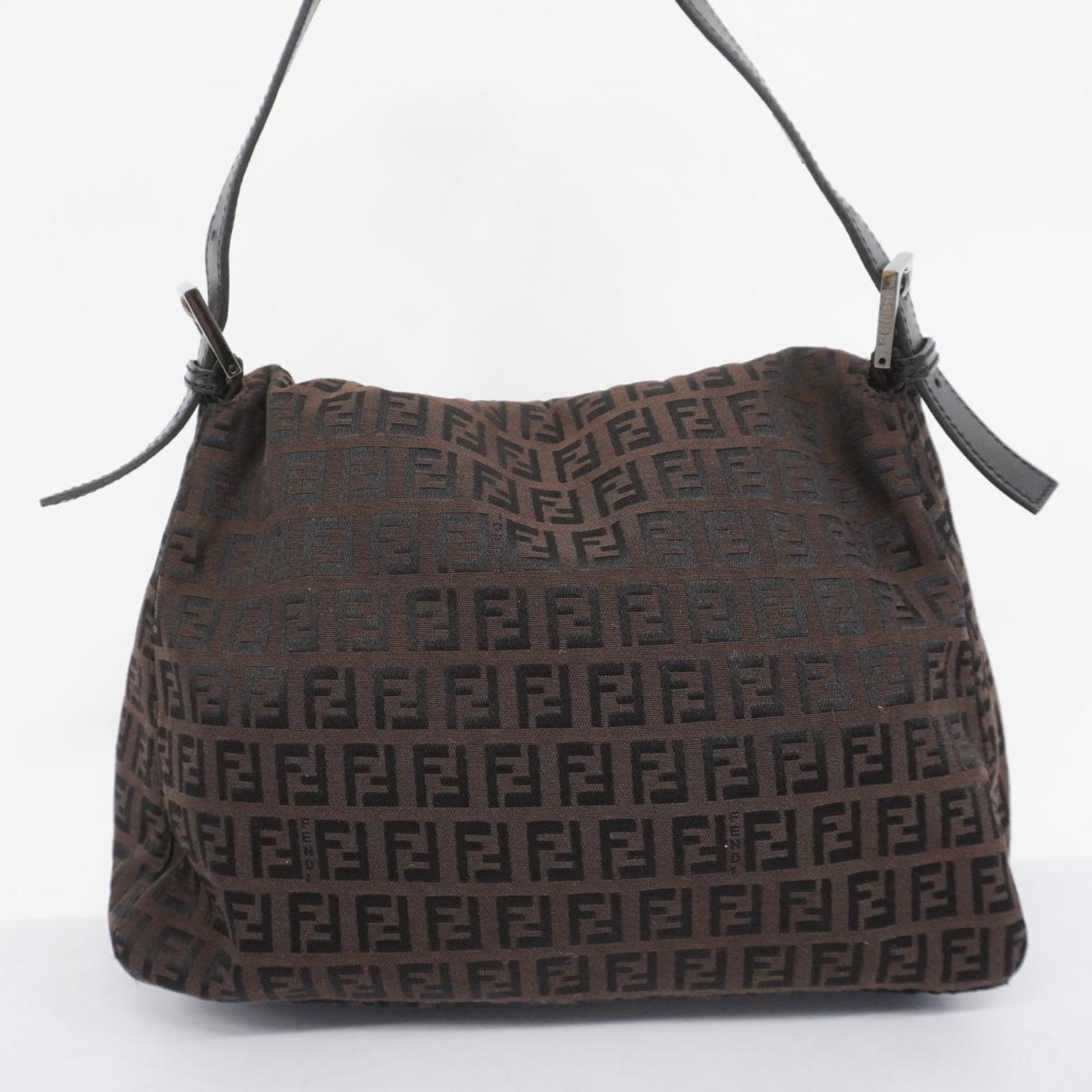 Fendi Handbag Zucchino Mamma Bucket Nylon Canvas Brown Black Women's