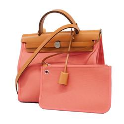 Hermes Handbag Airbag Zip PM Y Stamp Toile Officier Natural Pink Women's